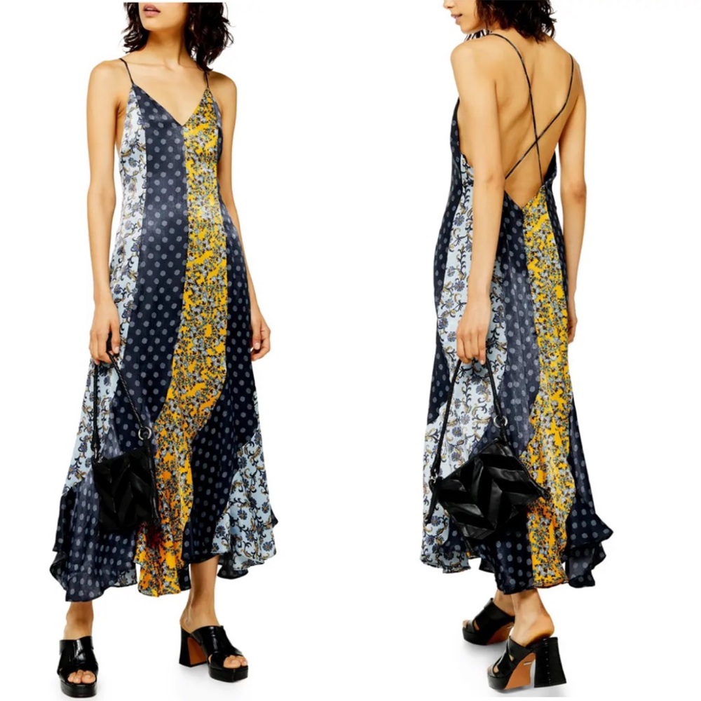Topshop Godet Boho Mixed Print Midi Slip Dress